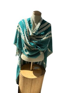 Himalayan Cashmere Gipsea NEW hand spun Kathmandu turquoise ethnic circles shawl